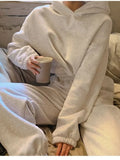 Spring Women Pullover Hoodies Sweatshirts Solid Casual Tracksuit Fleece 2 Pieces Set Sweatpants Suit Quality
