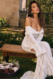 Lace Long Sleeve Off-shoulder Dress- Outfit