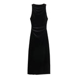 New Velvet Sleeveless Pleated Midi Dress