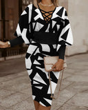 Independent Station Fashionable Fashion Printed Long-Sleeved Dress Women's