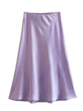 Sale Solid Satin Elastic Waist Women A-Line Skirt Summer Female Slim