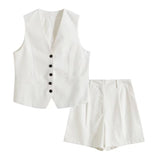 Summer Leisure Vest Set Linen-Blend Loose Vest + Shorts Set Women