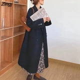 Style Wool Women Thicker Retro Wide-waisted Minimalist Chic Autumn Basic New Lady Outerwear All-match Pure Ulzzang