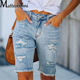 Jeans Summer Street Tassel High Elastic Skinny Pants Mid Waist Five Points Pants Women Slim Hole Ladies Casual