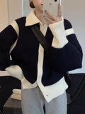 Color High-Necked Sweater Women's Dress 2024 Spring And Autumn Loose Soft Waxy Lazy Striped Cardigan