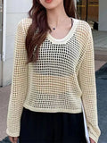 Zingj New Summer Style Thin Hollowed-Out Sweater Women's Round Collar, Long Sleeves, Loose Jackets, Fashion
