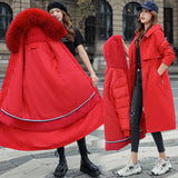 2024 Korean Version Of Velvet Slim Parker Cotton Suit Big Wool Collar Long Can Be Removed Live Live Padded Coat Women-Outfit