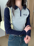 Hit Color Short Style Thin Bottom Polo Shirt Female Spring And Autumn New Style Spice Girl Long-Sleeved