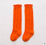 1 Pair Spring Autumn Winter Cotton Lace Double Needle Children Breathable Socks Solid Baby Girls Knee Socks