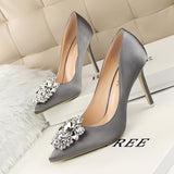 Zingj Korean Version Of Water Diamond Women's Shoes Thin Heel High Heel Sexy Show Thin Shallow Mouth Pointed Shiny Water Diamond With Buckle Single