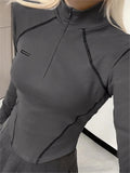 long sleeve crop top with seam