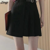 Women Summer Solid Fashion Pleated Korean Style Irregular High Waist New Slim All-match Streetwear College Female