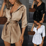 Zingj Hot Style Summer Pure Color Wan Sleeve V Collar Women's Shirt Dress
