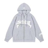New Retro Zipper Sweater Gothic Letter Star Hoodie Trendy Men's Casual Outer