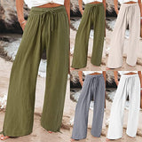 Casual Trousers Solid Color Lace Wide