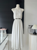 White Midi Dress for Women 2023 New Summer Korean Chic Sleeveless Casual Slim Female Clothes Beach Holiday Vintage