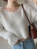 Zingj Chic Ice Cream Cream Sweater Female Early Spring Soft Waxy Hollow Out Sweater Thin Round Collar Over High Waist