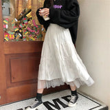 Tulle Midi Skirts Womens 2022 Spring Elastic High Waist Mesh Tutu Pleated Faldas Female Black White Long Jupe