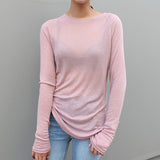 Sale 2023 New Spring Summer Basic Tops Long Sleeve Loose Thin Sexy Blue T-shirt Women Fashion Solid Color Cotton Tee