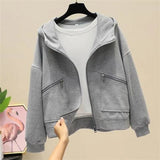 Zingj Jacket Female Short Model Fall 2024 New Loose Korean Version With A Hat Chic Port Wind Versatile Top Tide-Outfit