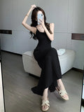 Zingj Stitched Pink Knitted Dress A New Summer Style For Women With Waist Halter And Perspective Fishtail
