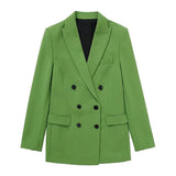 2022 Fashion New Double Breasted Slim Fit Solid Color Blazer Retro Leisure Female Chic Jacket+Mid Waist Pants