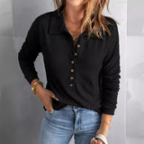 Color Knitted Shirt Women's Single Buckle Collar Long Sleeves Loose Leisure Bottoming Top Autumn And Winter