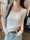 Zingj Sweater 2023 Early Autumn New Women's Autumn Coat With Square Collar Bottomed Sweater And Short Slim