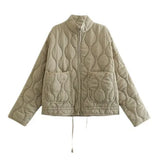 Solid Color Collar Zipper Large Pocket With Long-Sleeved Cotton Coat Water-Washed Cotton