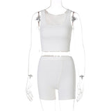 Ribbed Knitted Women 2 Pieces Crop Top Tanks Biker Shorts Set Patchwork Tracksuit Streetwear Sporty 2022 Summer