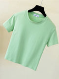 Crop Top T-Shirt Female Solid Cotton O-Neck Short Sleeve T-shirts for Women High Waist Slim Short Sport Femme