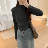 Collar Threaded Bottom Women Wear Temperamental Long-Sleeved T-Shirts In Autumn And