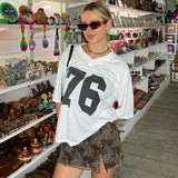 Zingj Style Digital Print Oversize Short-Sleeved T-Shirt Women's V Collar Loose And