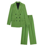 2022 Fashion New Double Breasted Slim Fit Solid Color Blazer Retro Leisure Female Chic Jacket+Mid Waist Pants