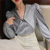 Womens Casual Loose Solid Minority Fashionable Retro Autumn Korean Style Elegant Feminino Blouses All-match Simple