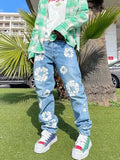 Loose And Comfortable Jeans Y2K Clothes Street Clothing Leisure Fashion Flower Printed Jeans