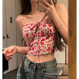 Sweet Babes Shredded Flower Sling Vest Women In Summer Pure Desire To Show Back Sleeveless Tie Inside A Short