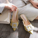 high heels women's stiletto heel 2020 new all-match fashion Baotou square buckle rhinestone