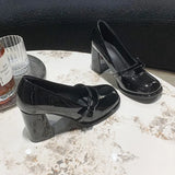Zingj 2024 New Bow Buckle Belt Single Shoes Sweet Vintage French Pink Thick High Heels Mary Jane Shoes Woman-Outfit
