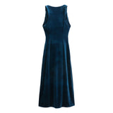 New Velvet Sleeveless Pleated Midi Dress