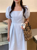 Women Elegant Fashion Puff-Sleeve Midi Dresses Lady One Piece Vintage Female Party Clothes