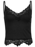 Basic Bodycon Women Camis Grunge Punk Black Casual Lace Trim Crop Tops Ribbed Backless Alt Clothes