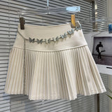 Solid Pleated Mini Skirt With Butterfly Chain- Outfit