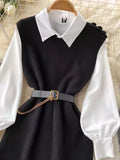 Style Fragrant Style Suit Design Feeling Minority White Shirt Skirt Knitted Vest Skirt Folded And Waist Two-Piece