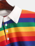 Shirt Women Sweatshirt Long Sleeve Rainbow Color Ladies Hoodies With Button Striped Korean Style Sweatshirt