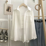 Elegant Women Blouses Cool Korean Long Sleeved Sunscreen Chiffon Shirt Jacket for Women Beach Shirt Long Tunic for
