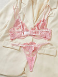 Sheer Lips Heart Embroidery Lingerie Set- Outfit