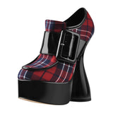 Onlymaker Women Round Toe Thick Platform Strange Shape High Heels Canvas Belt Buckle Decoration Novelty Fashion Ankle