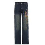 Street Style 2023 Women's Wear Butterfly Embroidery Retro Design Low-Waisted