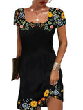 Summer Fluted Collar Printed Short-sleeved Dress